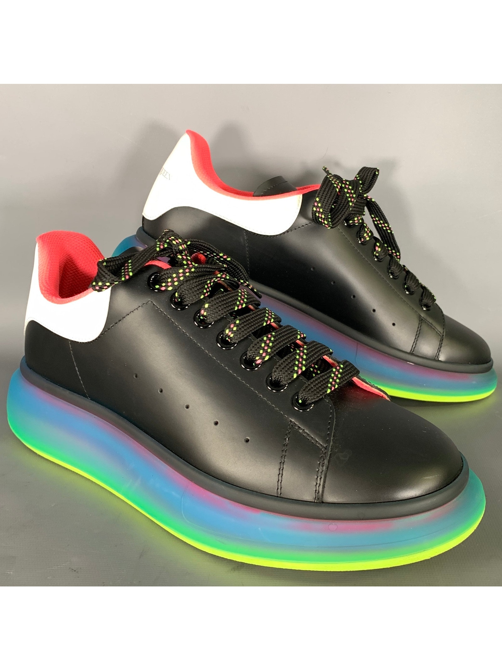 Alexander Mcqueen Size 10 Black Multi-Color Color Block Leather Low Top Sneakers